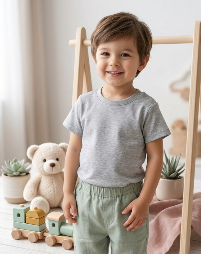 تیشرت نخ پنبه و لطیف طوسی ساده از برند Lupilu